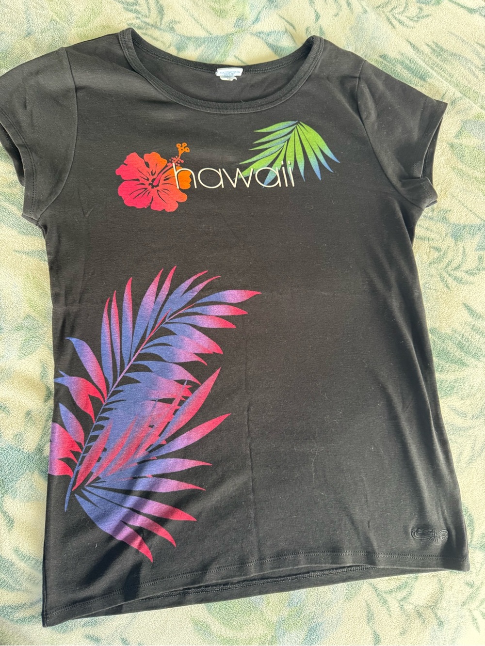 Hawaii Graphic Crazy Shirt Tee - Black with Multicolor Tropicals